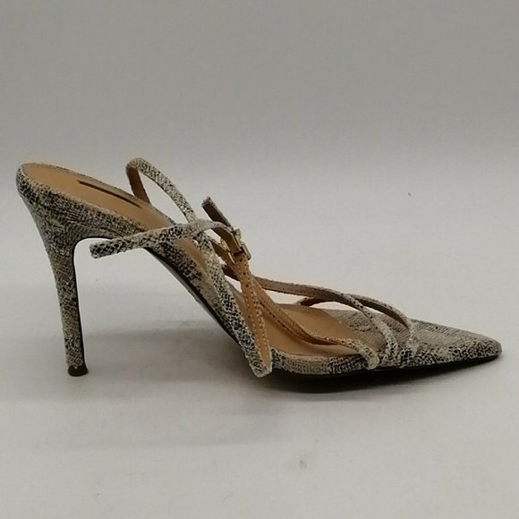 Express Womens High Heel Ankle Strap Sandal Cushioned Multicolor Snakeskin 9 - Picture 2 of 10
